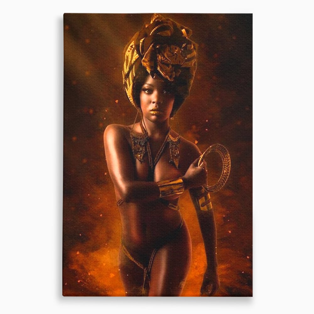 Tablou canvas cu tablou canvas cu femeie si turban, fara rama, pe sasiu de lemn